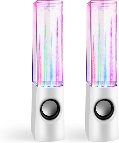 Aolyty Altavoz de agua LED colorido con fuente bailarina, muestra sonido para PC, reproductor de MP3, portátiles, teléfono inteligente blanco