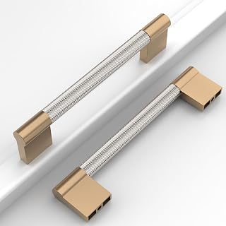 10 Pack 5"(128mm) Brushed Satin Nickel and Champagne Bronze Cabinet Pulls Knurled Kitchen Cabinet Handles Drawer Pulls Cupboard Hardware for Cabinets