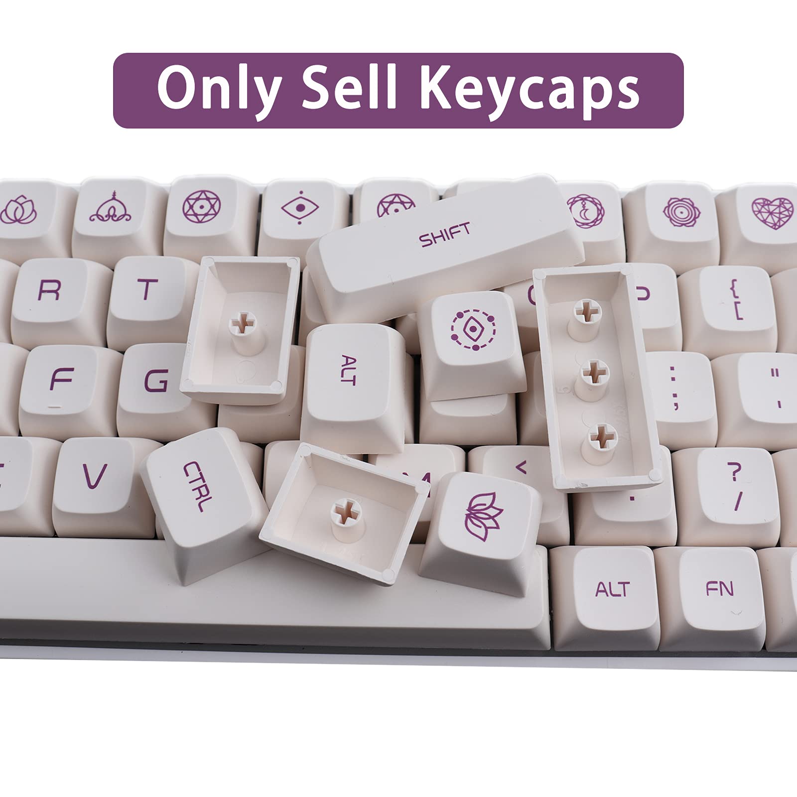Keycaps, PBT Dye Sublimation keycaps 137 Touches Violet sur Cream Keycaps Profil XDA pour Clavier mécanique à commutateur MX