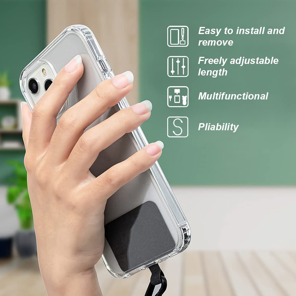 3 Cordini Per Telefono In Nylon Regolabili | Tracolla Universale Per Cellulare Con Toppe Adesive - Nero