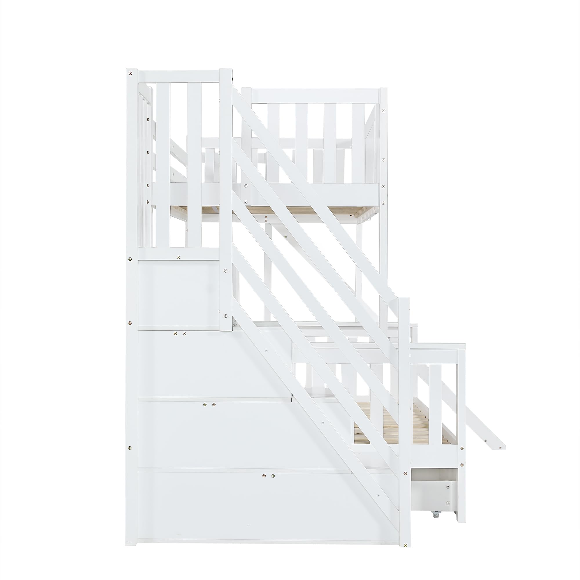 Etagenbett, Kinderbett Mit Fenster, Schubladen mit Rollen, Treppen mit Handlauf
