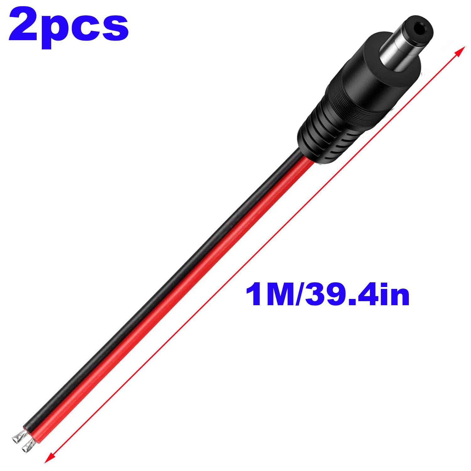 RUNCCI-YUN 2 szt. 14 AWG, 5,5 x 2,1 mm DC Zasilacz Pigtail, złącze zasilania 12 V 10 A DC do monitorowania wideo CCTV Kabel LED Strip Złącze DC (1 m)