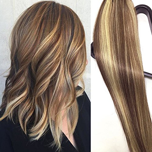 Myfashionhair Clip in Hair Extensions Real Human Hair Extensions 20 inches 70g Clip on for Fine Hair Full Head 7 pieces Silky Straight Weft Remy Hair (20 inches, #6-613)