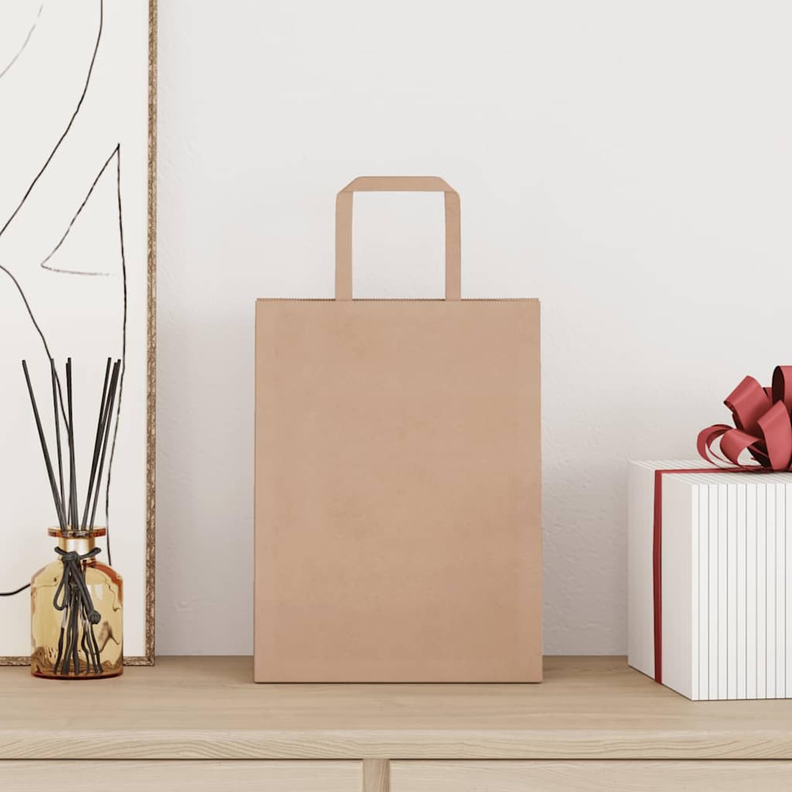 Fecpoo Papierowe torby transportowe 250 sztuk – brązowe, 21 x 11 x 28 cm, z papieru typu kraft nadającego się do recyklingu (80 g/m²), ze stabilnymi papierowymi uchwytami linowymi, idealne do