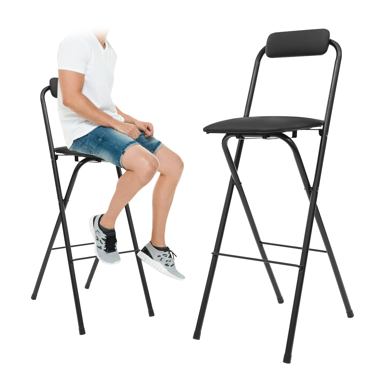 LUNUMAOS 29' Tall Folding Bar Stool with Cushioned Pad and Backrest