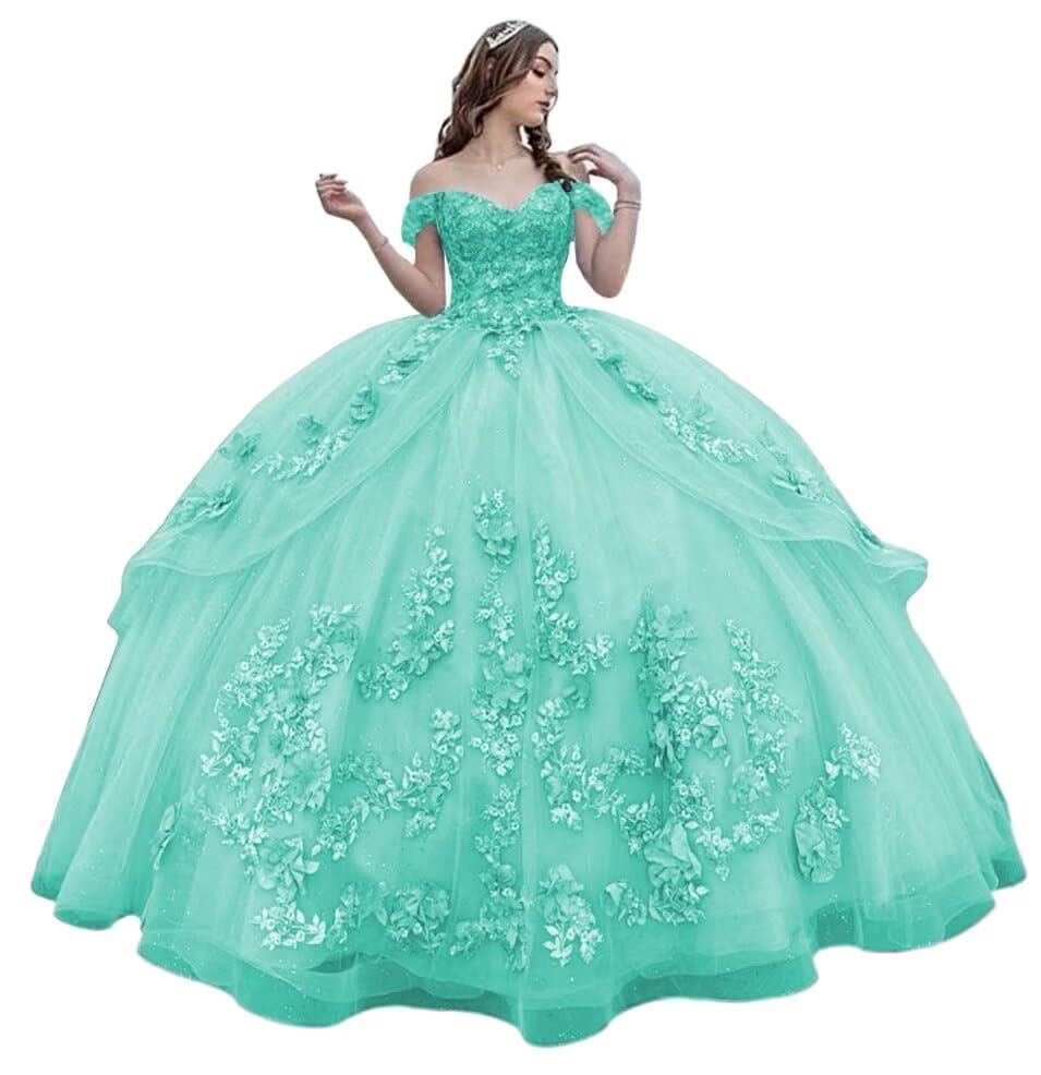 Glamorous Strapless 3D Floral Embroidery Princess Sweet 16 Quinceanera Ball Gown DP7546