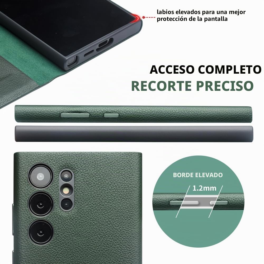 Funda inteligente de cuero genuino para Samsung Galaxy S23 Ultra, funda de teléfono ultraligera con Smart View para S23 Ultra (solo para S23 Ultra, verde)