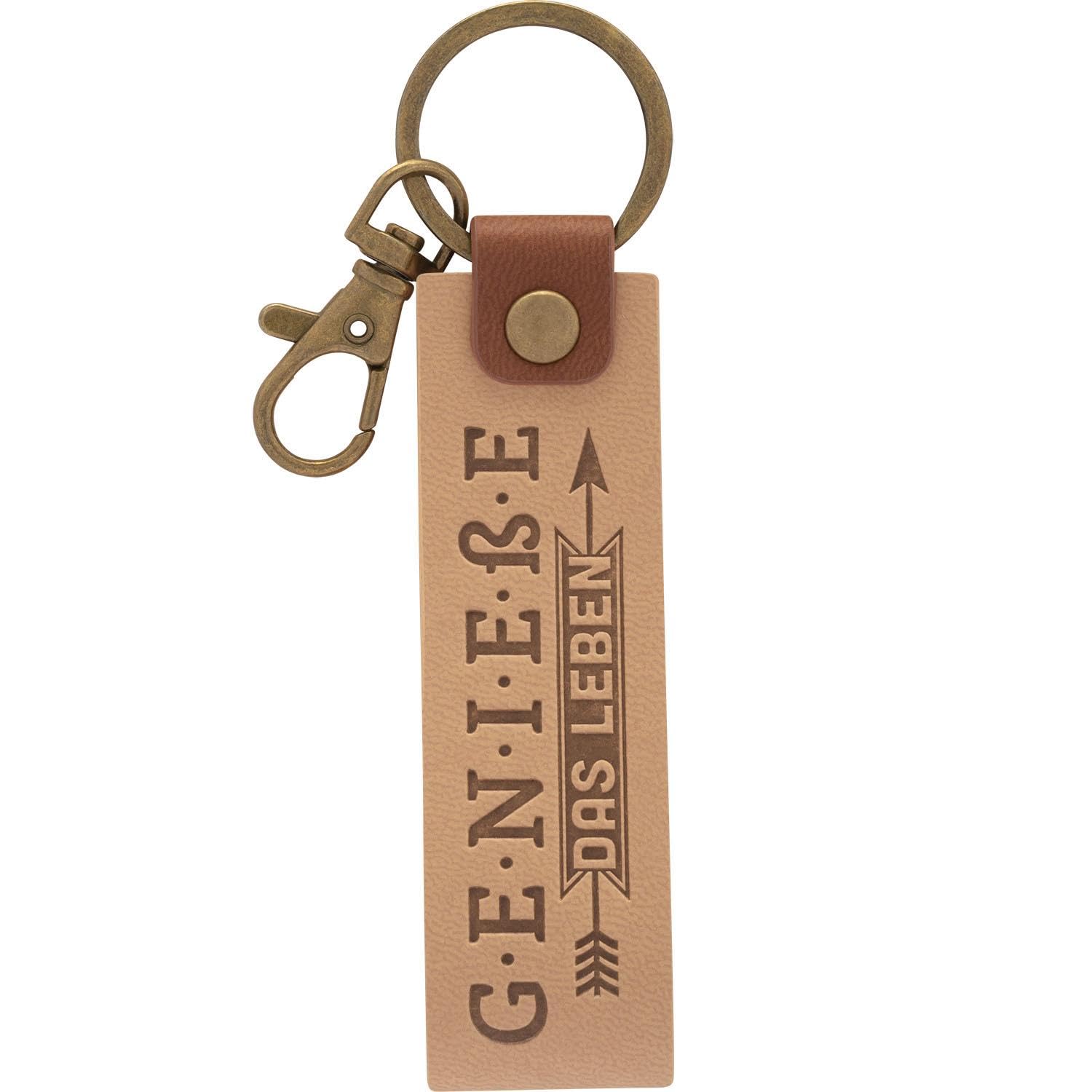 GRUSS & CO Faux Leather Key Fob | Pendant Made of Faux Leather with Motif with, brown, Länge 15 cm, Motif Enjoy