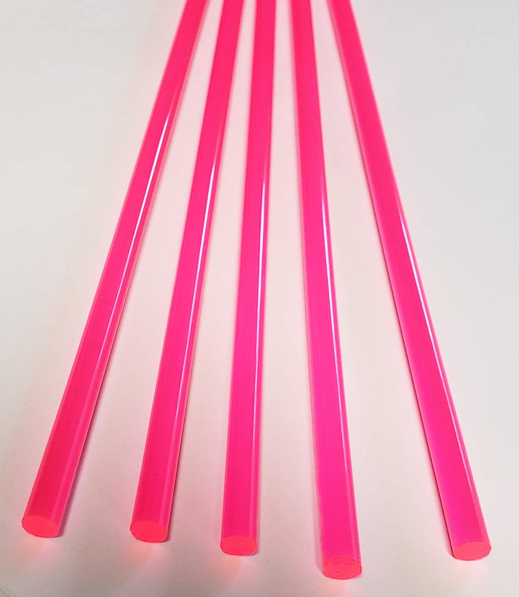 5 Pcs 1/4” Diameter x 18” Inch Long Color Pink Clear Translucent Fluorescent Acrylic Plexiglass Rods - .25 Dia - 6.35mm