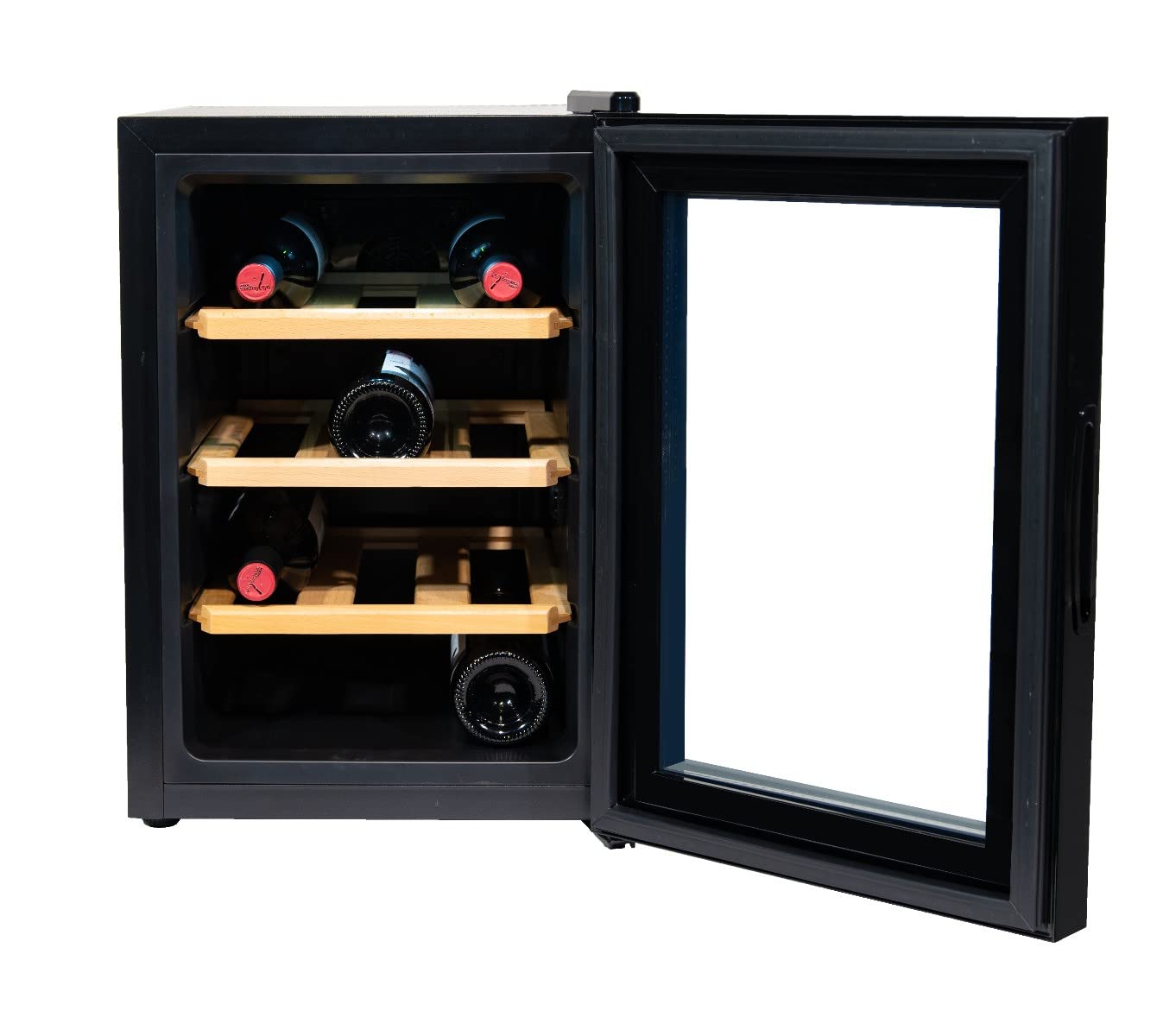 Adamello Weinklimaanlage Freistehend - Schwarz - Weinkühlschrank 12 Flaschen - 53 x 35.9 x 54.7 cm - Weinschrank Glastür