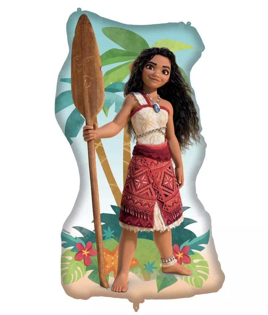 Disney Vaiana Super Size Foil Balloon 60 x 99 cm - with Ribbon & Straw - Suitable for Helium & Air - Party Decoration Children's Birthday Girls