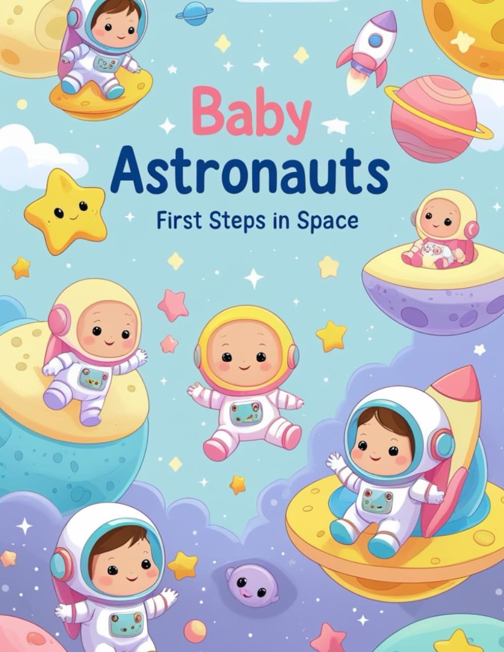 Baby Astronauts – First Steps in Space: “48 Gentle and Adorable Coloring Pages of Baby Astronauts Exploring Soft and Friendly Planets”