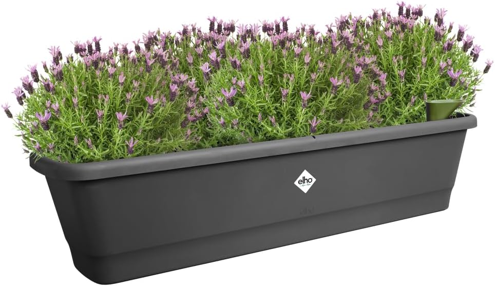 elho noa Balcony Trough XL - Balcony Planter with Water Reservoir - 100% Recycled Plastic - 78 x 20 x 17.8 cm - Black/Living Black
