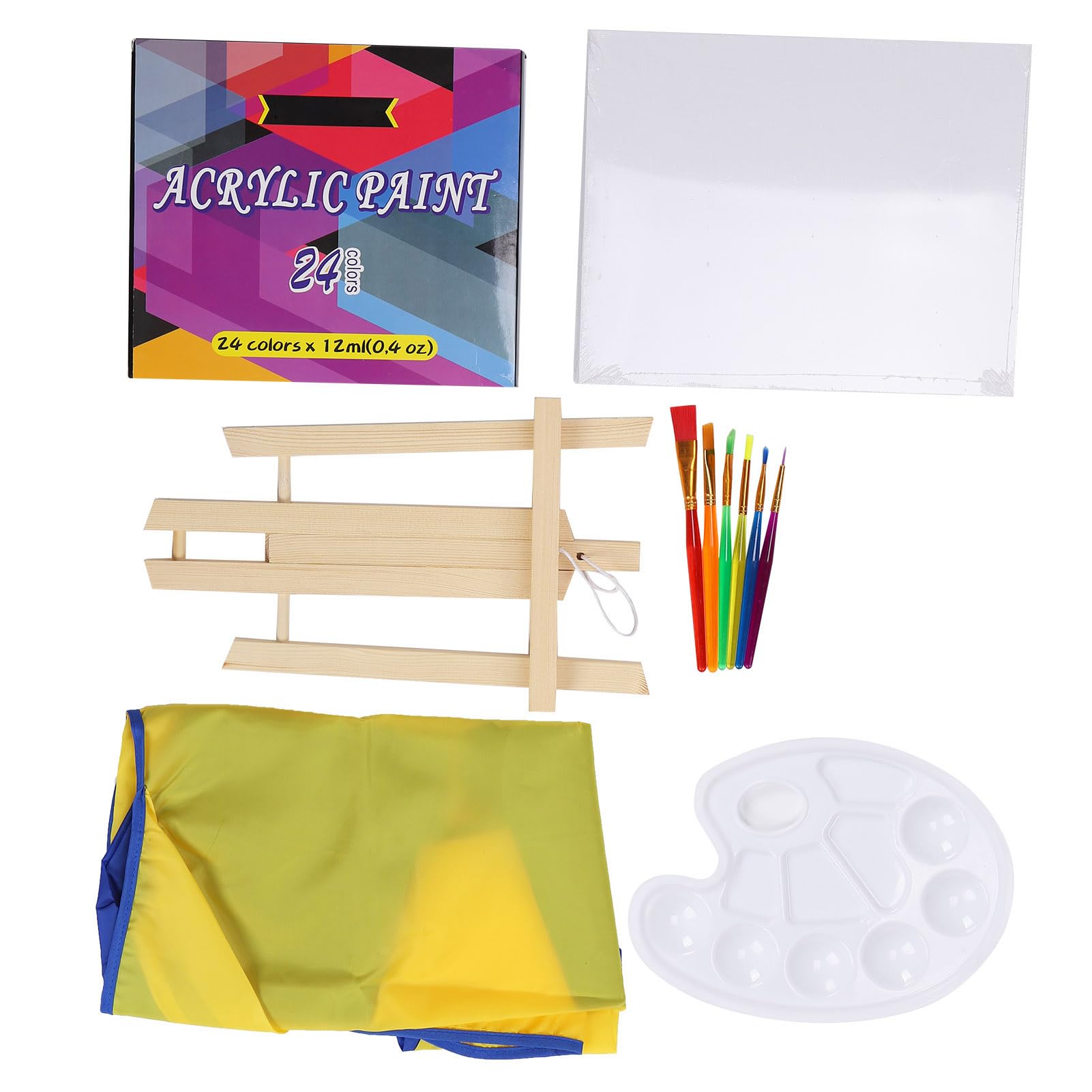 Juego de suministros de pintura acrílica para niños con 24 colores brillantes no tóxicos y bata impermeable Juego de arte con caballete plegable para actividades artísticas
