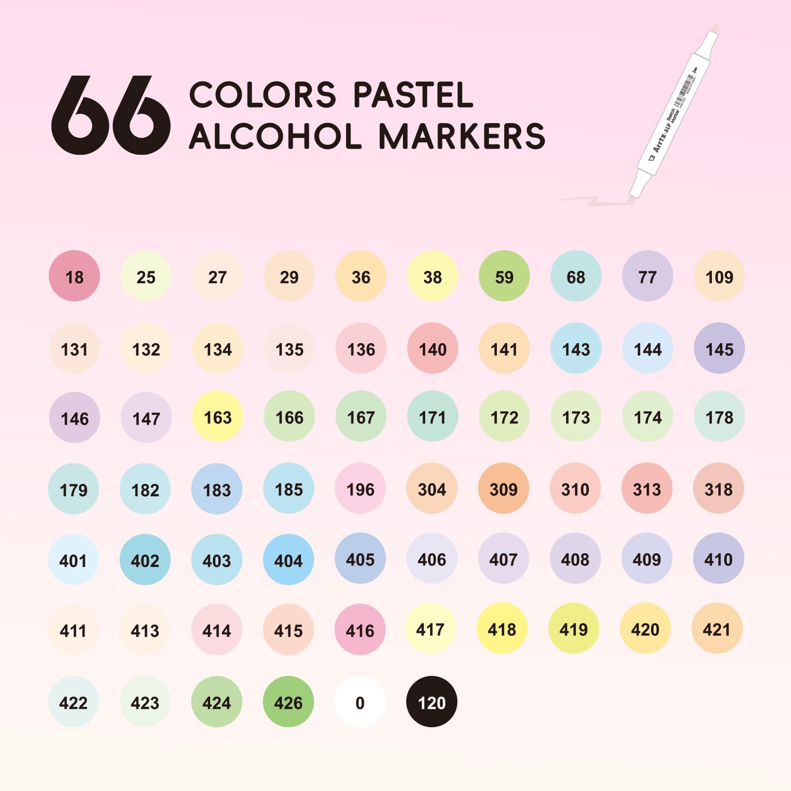 Arrtx Pennarelli ad alcol ALP 66 colori pastello, a scalpello e a punta fine, pennarelli artistici professionali per artisti adulti, colorare, disegnare, illustrazioni