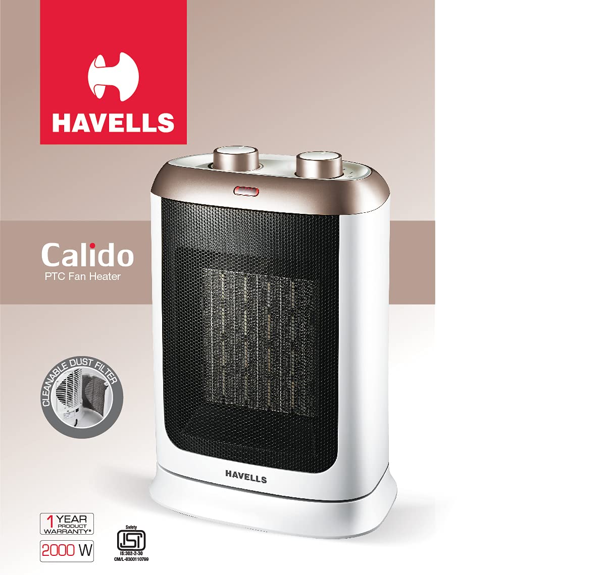 Havells Calido 2000 Watts PTC Fan Heater with 2 Speed (White and Gold) :  Amazon.in: Home Improvement