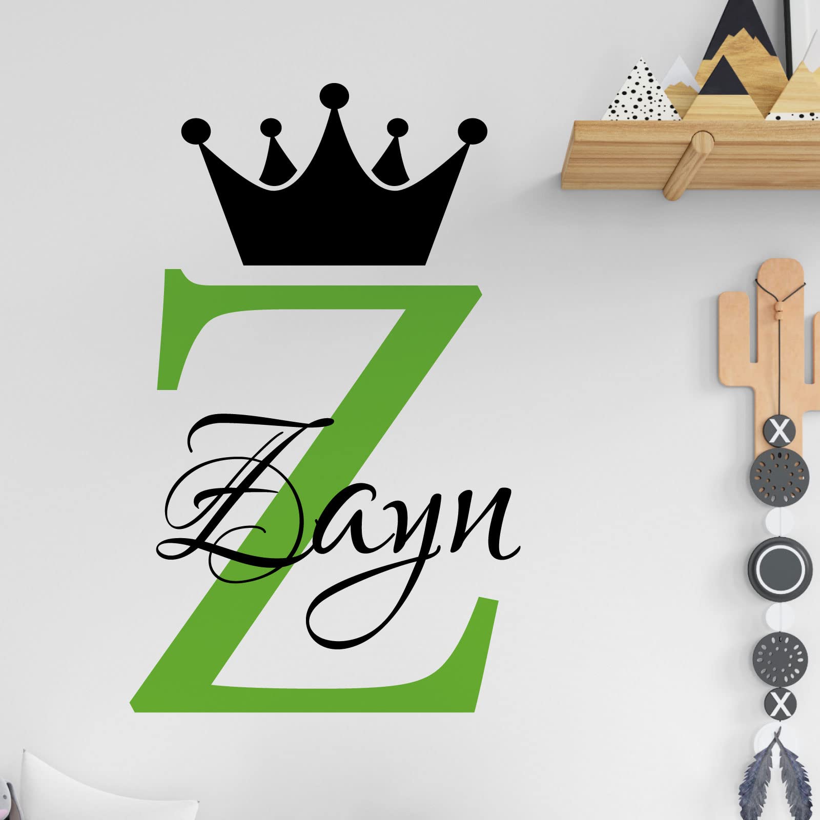 Personalised Name Baby Prince Princess Decal Wall Sticker - Initial Letter Crown [Medium] [Lime]
