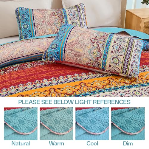 WONGS BEDDING Zestaw kołder w stylu boho, wzór w paski na każdą porę roku, miękka mikrofibra boho narzuta na łóżko 230 x 240 cm (3 sztuki, Queen)