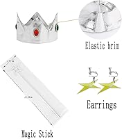 Vista 5 de Disfraz de princesa para niñas, vestido de cosplay de Halloween con corona, aretes, vestido de princesa para niños