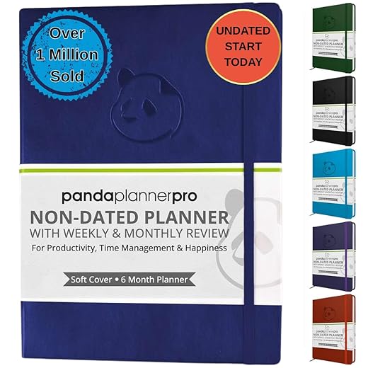 Panda Planner Pro - Best Daily Planner for Happiness & Productivity - 8.5 x 11" Softcover - Undated 6 Month Day - Guaranteed to Get You Organized - Gratitude & Goals Journal (Purple)