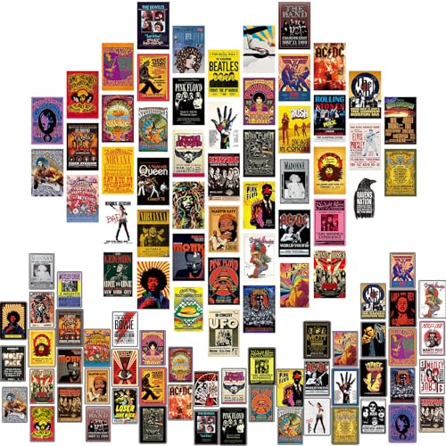 TYXHXTF 50 Pièces Esthétiques De Collage Mural, Décoration Murale D'album de Concert de Musique Rétro, Affiche Vintage, Affiche du Groupe, Poster Rock,...