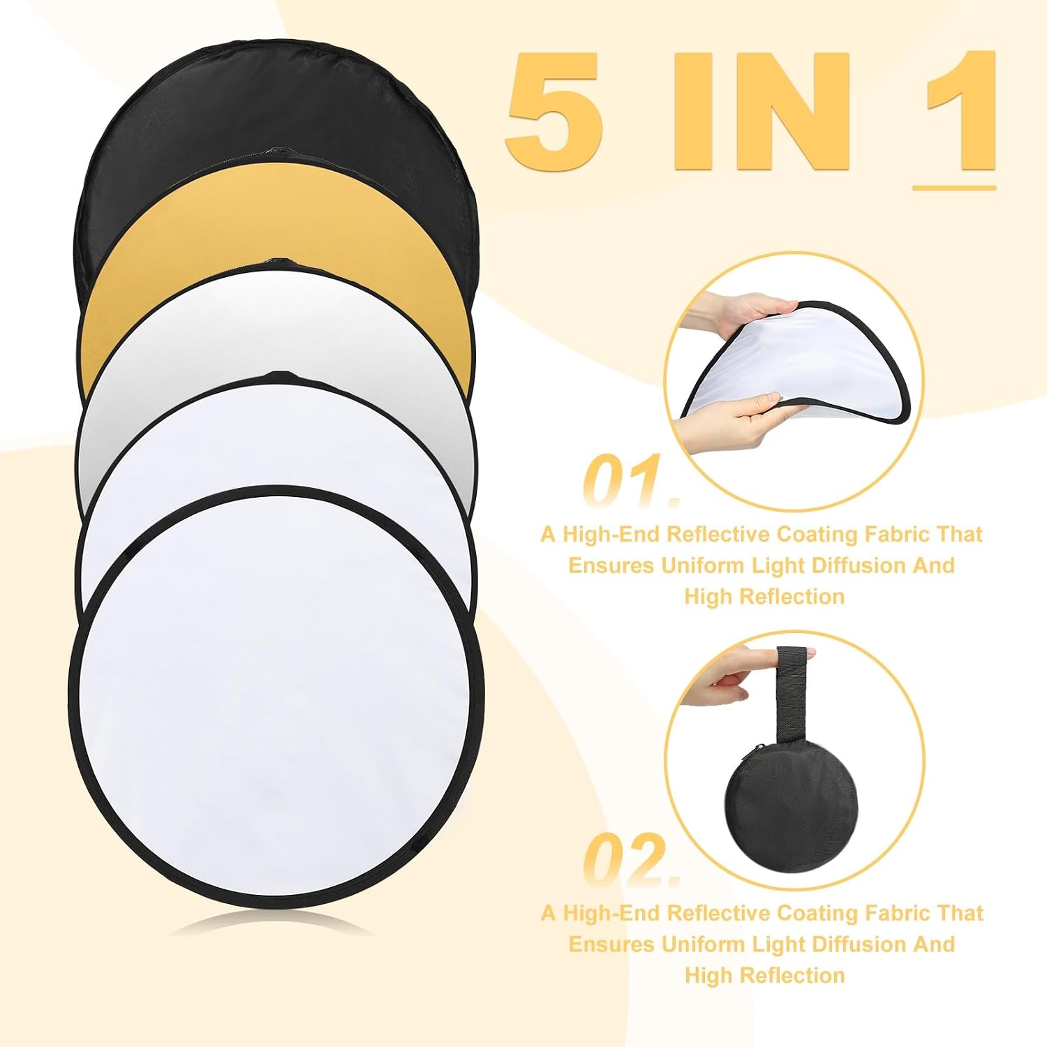 PATIKIL 12"/30cm Reflector Photography, 2Pcs 5 in 1 Collapsible Light Reflector with Bag Multi-Disc Light Diffuser for Studio Outdoor, Multicolor