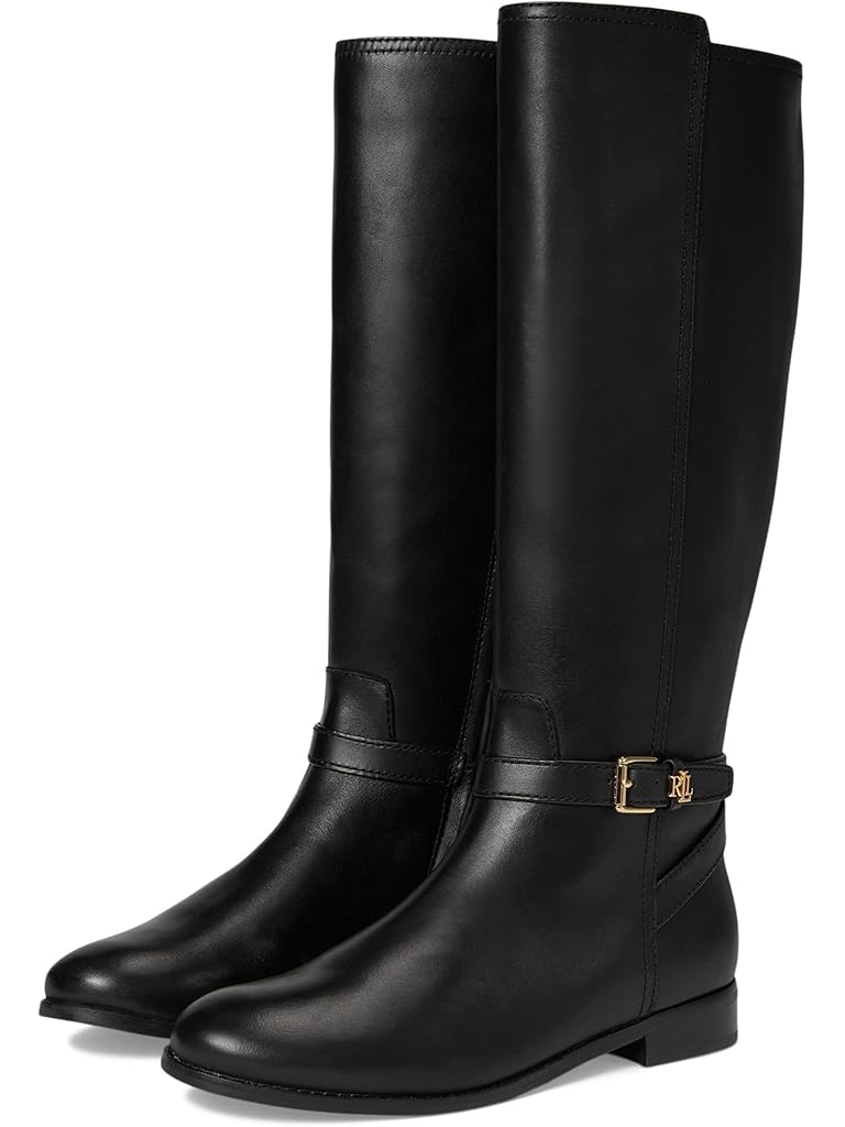 Black Lauren Ralph Lauren Brooke II Burnished Leather Tall Boots