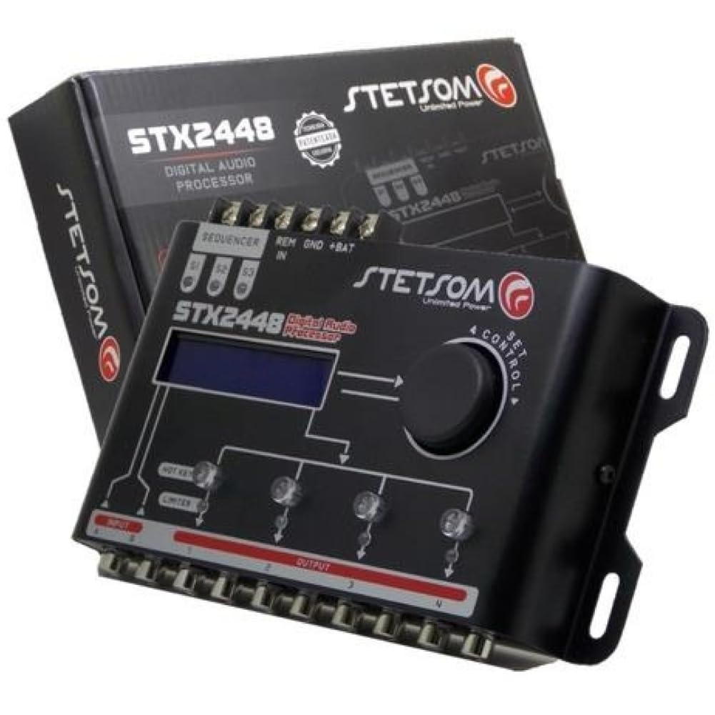 Kit Set para Stetson STX2448 1 Procesador de Audio Digital de 4 Canales, Pantalla LCD, 2 entradas de Audio, 4 Salidas Independientes, para Coche, 1 Pieza