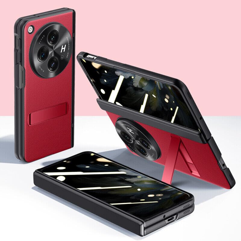 Protège-écran OnePlus Open intégré sur étui cuir rouge antichoc rigide