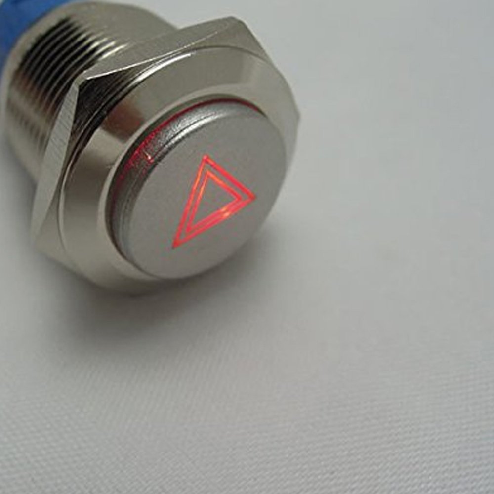 12V Car Vehicle Red LED Emergency Hazard Warning Push Button Metal Switch 16mm