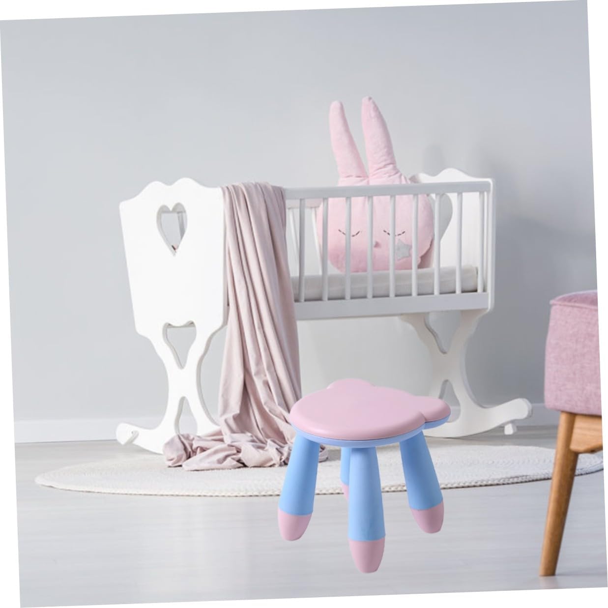 SECFOU Cartoon Plastic Stool Non-Slip Anti-Skid Step Stool Lovely Bear Design for Home and Kindergarten, Cute Pink Small Footstool for Boys,