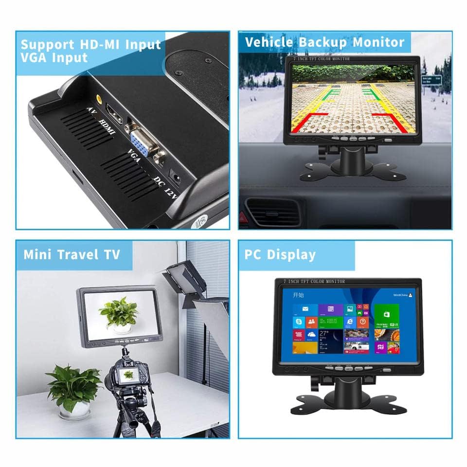 Image of 7 Inch Industrial Tft LCD Monitor Car CCTV Monitor Hdmi /Vga /Av Interface Rear View Monitor, Black