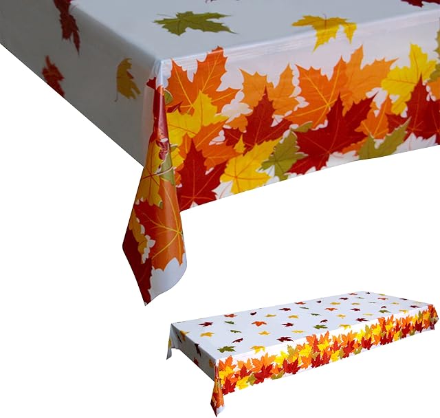 Fall Party Tablecloth Plastic Tablecloth Wipeable Tablecloth Rectangular Wipe Clean Tablecloth Maple Leave Table Cover for Picnic, Dinner, Halloween, Christmas, Thanksgiving Theme Party 130x220cm