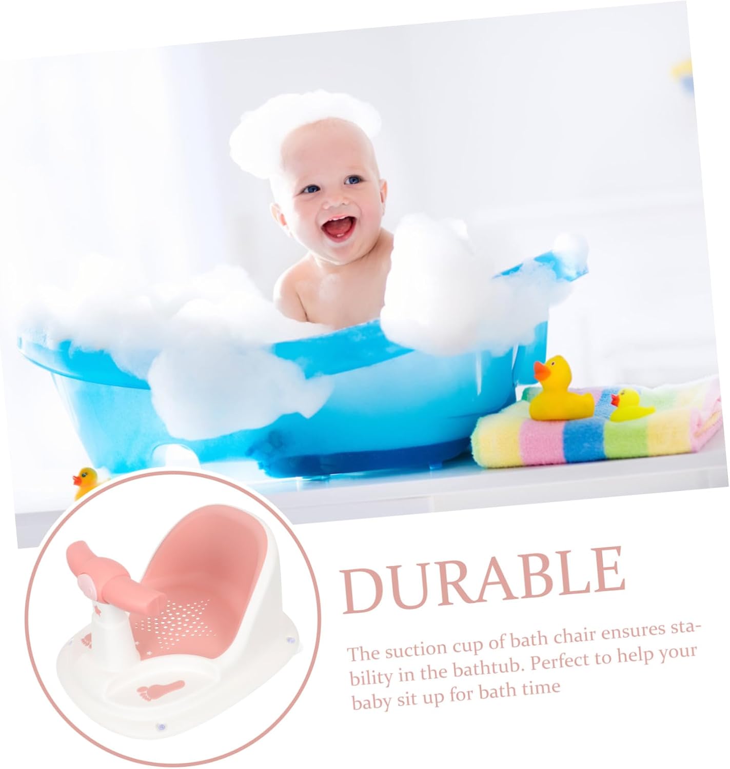 Bath Seat with Powerful Suction Cups Sit-up Bathtub Chair for Non-Slip Shower Tub Seat and Stable Bathing Support for Boys and Pink