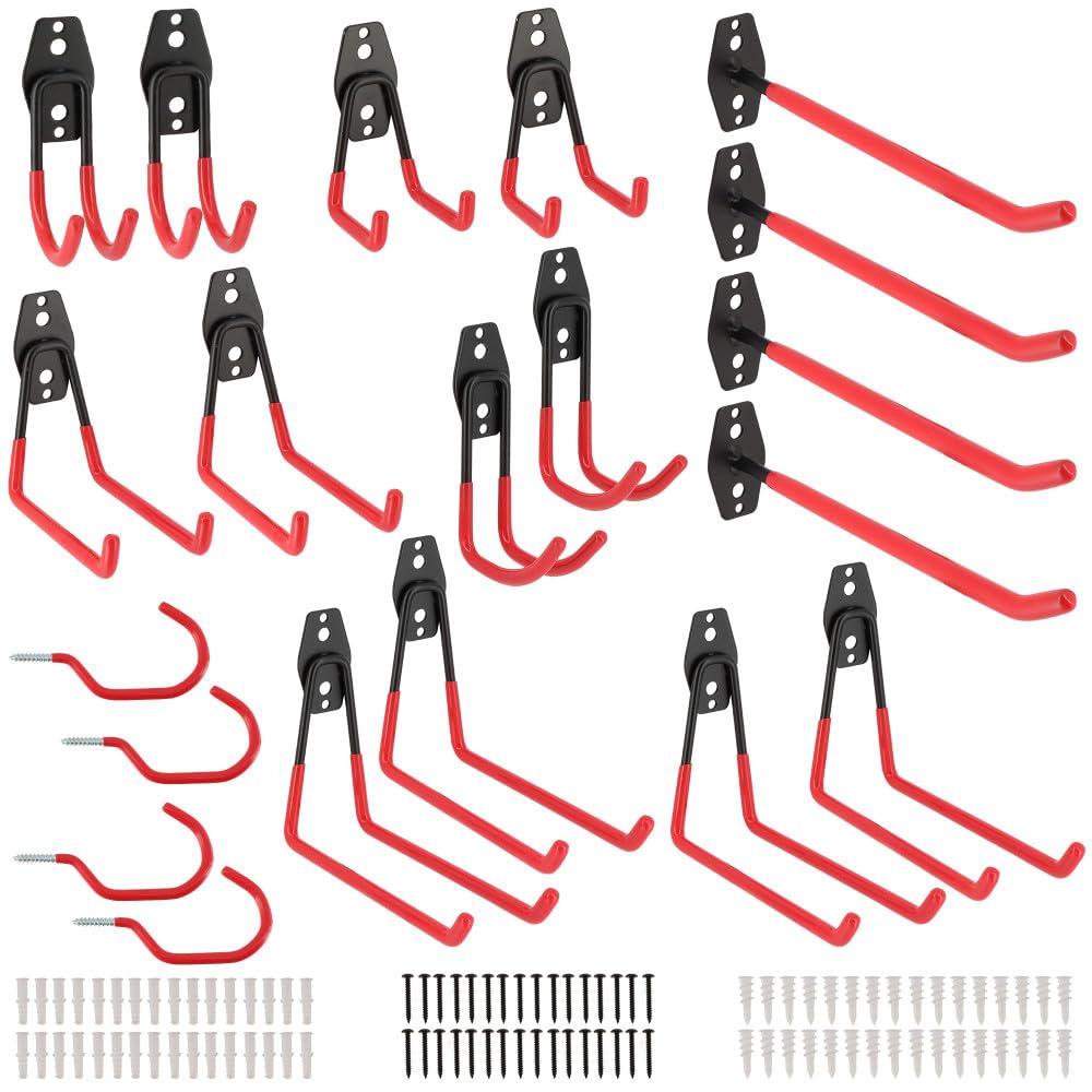 Lot de 20 Crochets rangement atelier - Rangement Garage,Crochet Mural en Acier - 3 soudures - pour Échelle,Vélos,Tuyaux,Outils