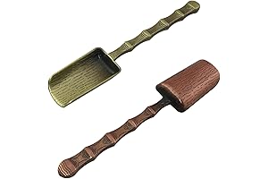 2-Piece Bamboo Style Handle Metal Measuring Spoons Scoop for Loose Leaf Tea and Coffee