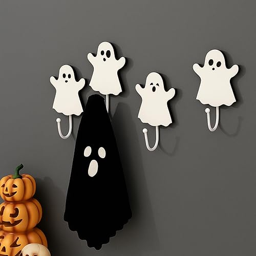 Weysat 4 Pcs Halloween Ghost Wall Hooks White Ghost Key