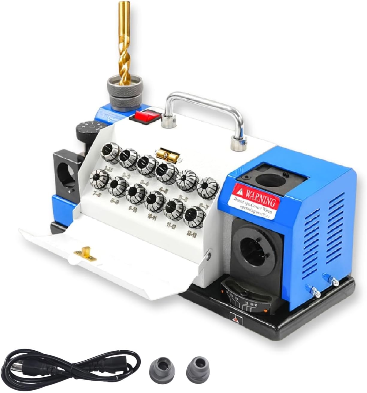 180W High-Speed Drill Bit Grinding Sharpener, Portable Electric Drill Sharpening Machine for Metal, Bench Grinder, 90–145° Twist Point Angle,12 Elastic Collets, CBN Grinding Wheel