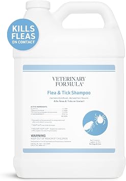Veterinary Formula Flea and Tick Shampoo for Dogs and Cats, 1 Gallon Dog and Cat Flea Shampoo with Pyrethrum to Kill Fleas, Ticks On Contact Cleanses and Exfoliates