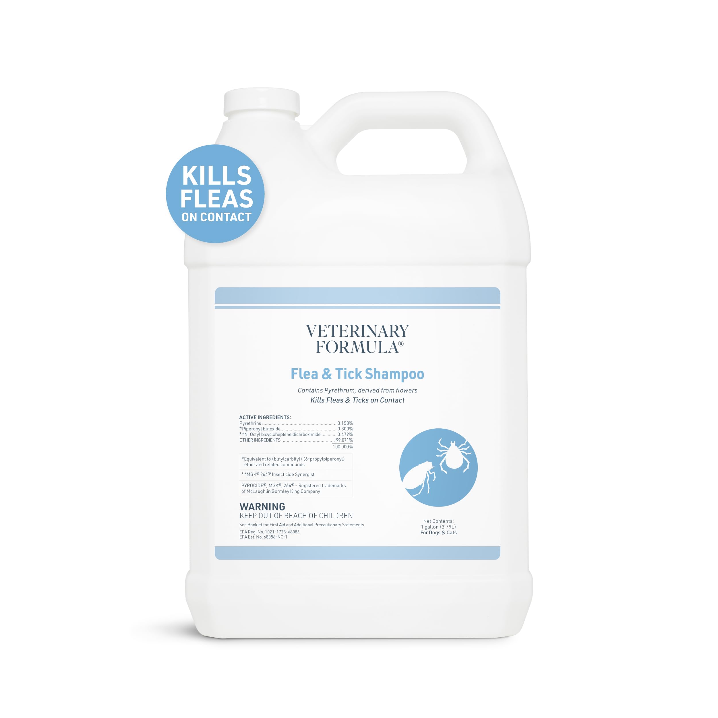 Veterinary FormulaFlea and Tick Shampoo for Dogs and Cats, 1 Gallon – Dog and Cat Flea Shampoo with Pyrethrum to Kill Fleas, Ticks On Contact – Cleanses and Exfoliates