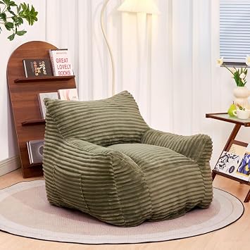 42" Corduroy Lazy Sofa Chair, Cloud Floor Sofa with Armrests, Lazy Fodable Floor Sleeper with Anti-Slip Base for Indoor Relax, Green