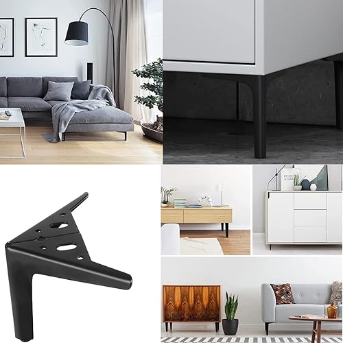 Miniatura 4 de Patas de muebles negras de 6 pulgadas de metal resistente para sofá, sofá, tocador, banco, gabinete, juego de 4