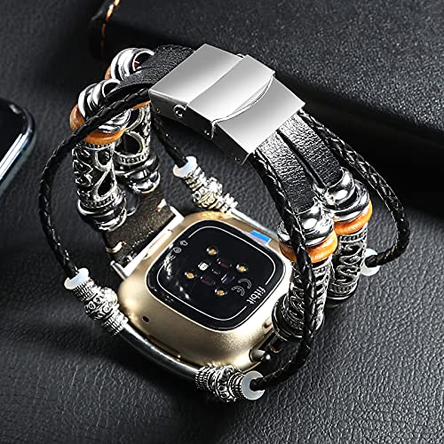 Konafei Pulseiras compatíveis com Fitbit Versa 3 e Fitbit Sense, pulseira de couro genuíno com fecho