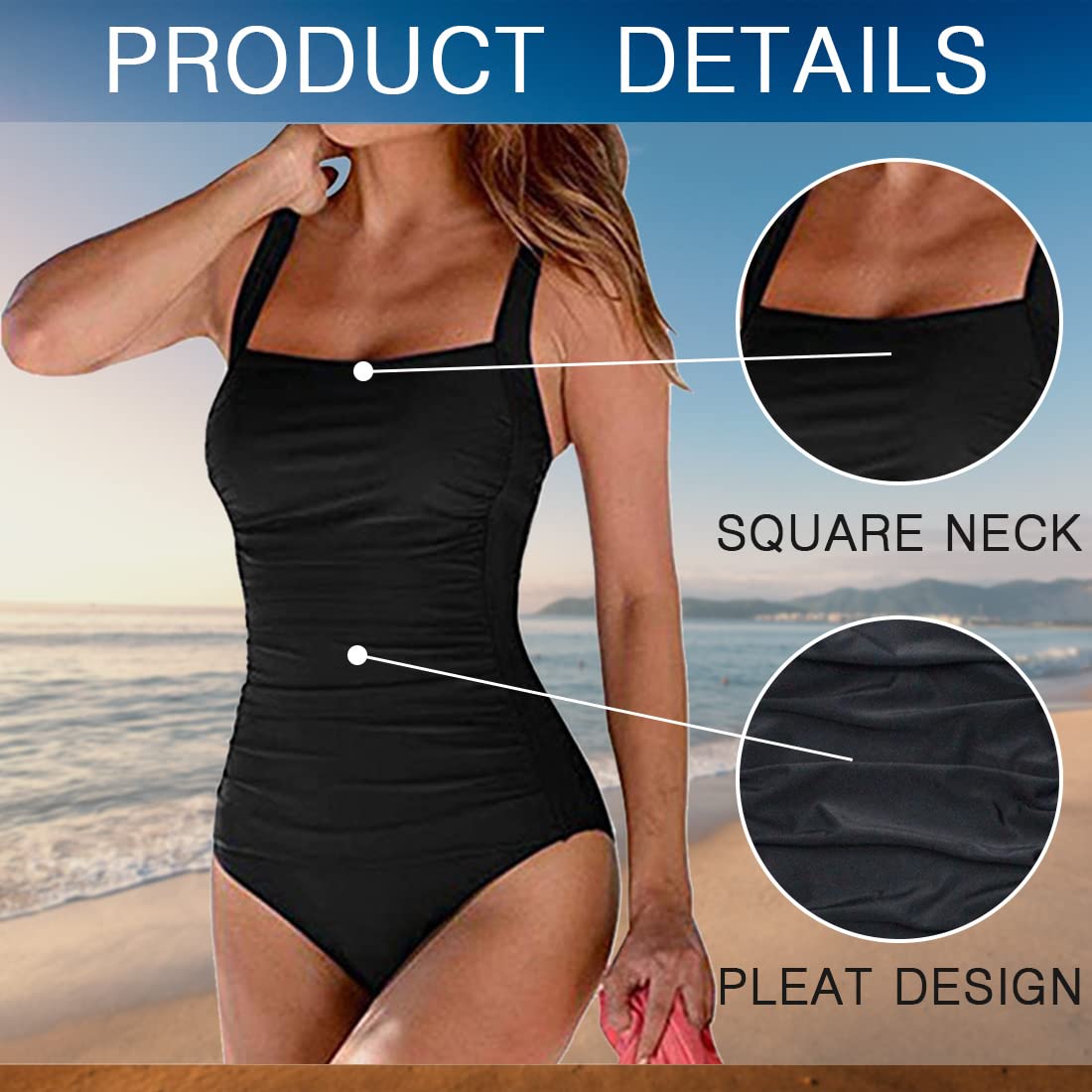 Bañador Reductor Mujer Barriga Trajes de Baño Una Pieza Bañadores de Reducir Barriga Cintura Alta Traje de baño de una Pieza para Mujer Sexy Traje de baño con Cuello en U Conjuntos de Bikinis
