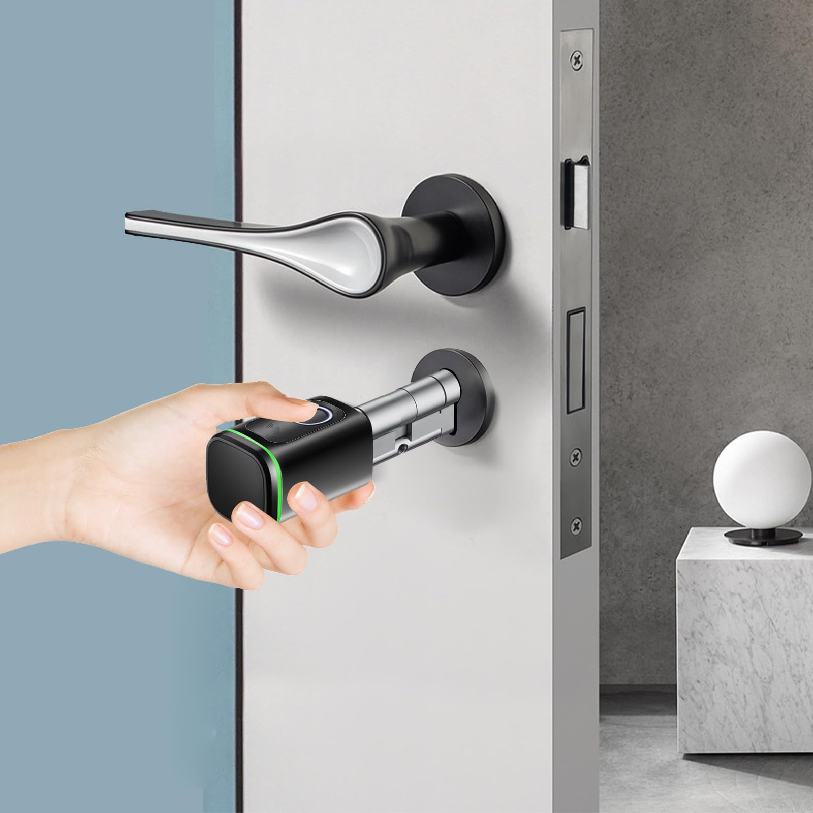 Cylindre de serrure à empreintes digitales, 60 mm, avec déverrouillage à 4 voies et contrôle par application Bluetooth, protection IP53, pour appartement, hôtel, maison