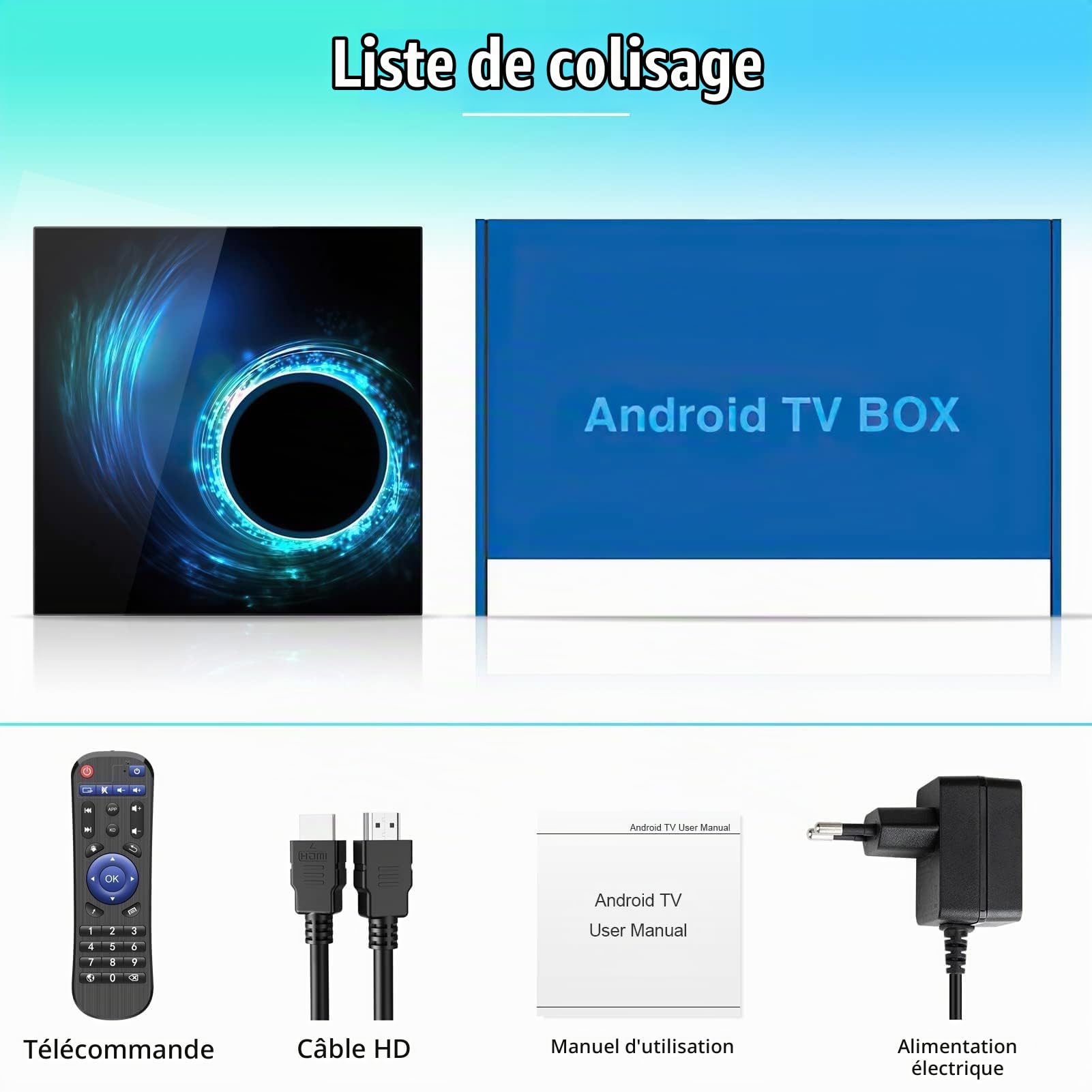 Android TV Box 10.0, Android Box 4GB RAM 32GB ROM Quad-Core Arm Cortex-A53 Con WiFi 2.4G/5.0G Ethernet 10/100M 6k HD Boitier TV Android