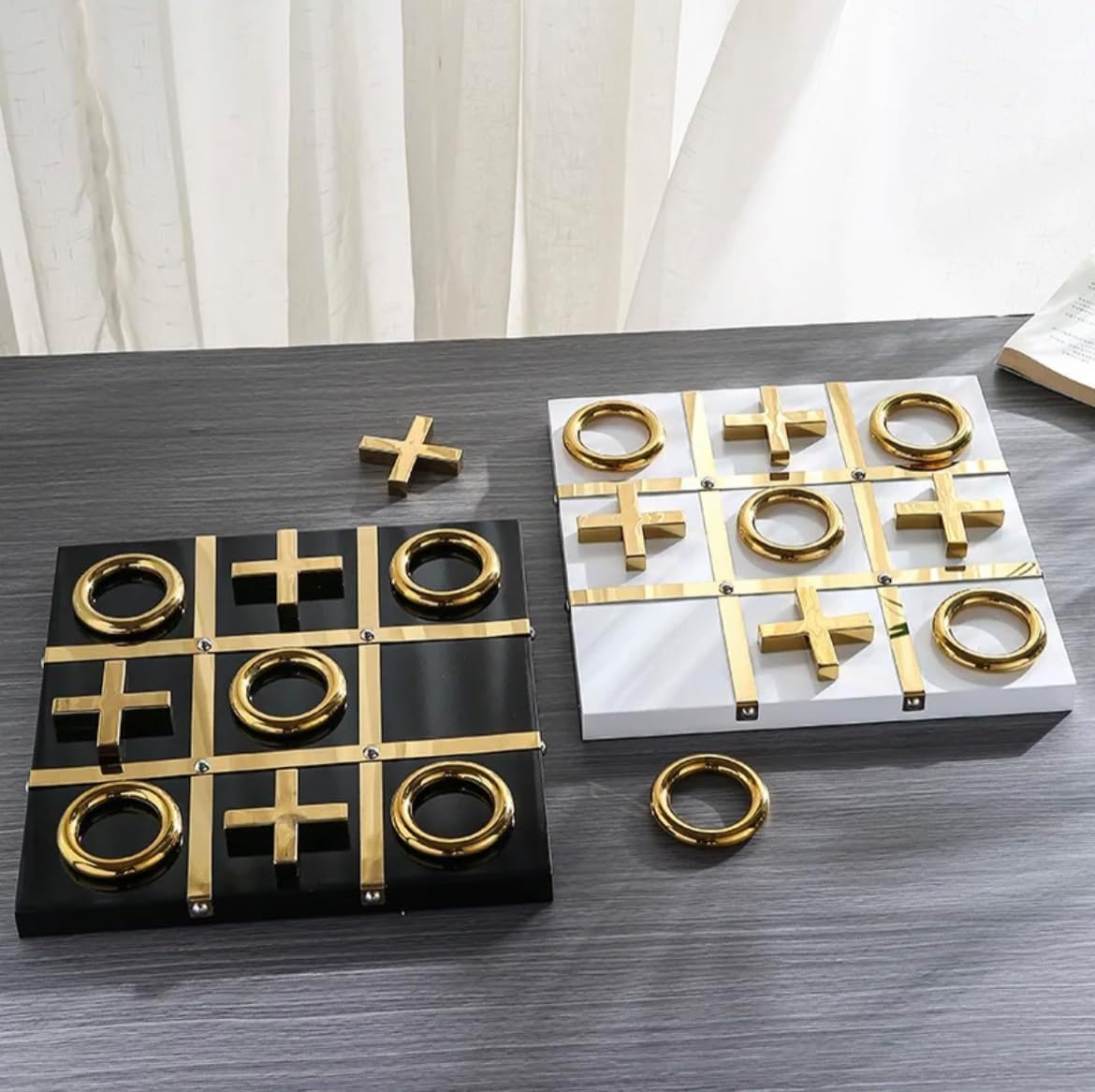 Luxury Stainless Steel Tic Tac Toe Game Board for Home Decoration (White)