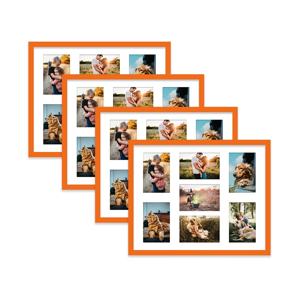 Orange Multi Photo Frame - Holds 7 x 6x4 Pictures, Family Collage Picture Frame for Wall Display, 20x16 Frame size, Set of 4