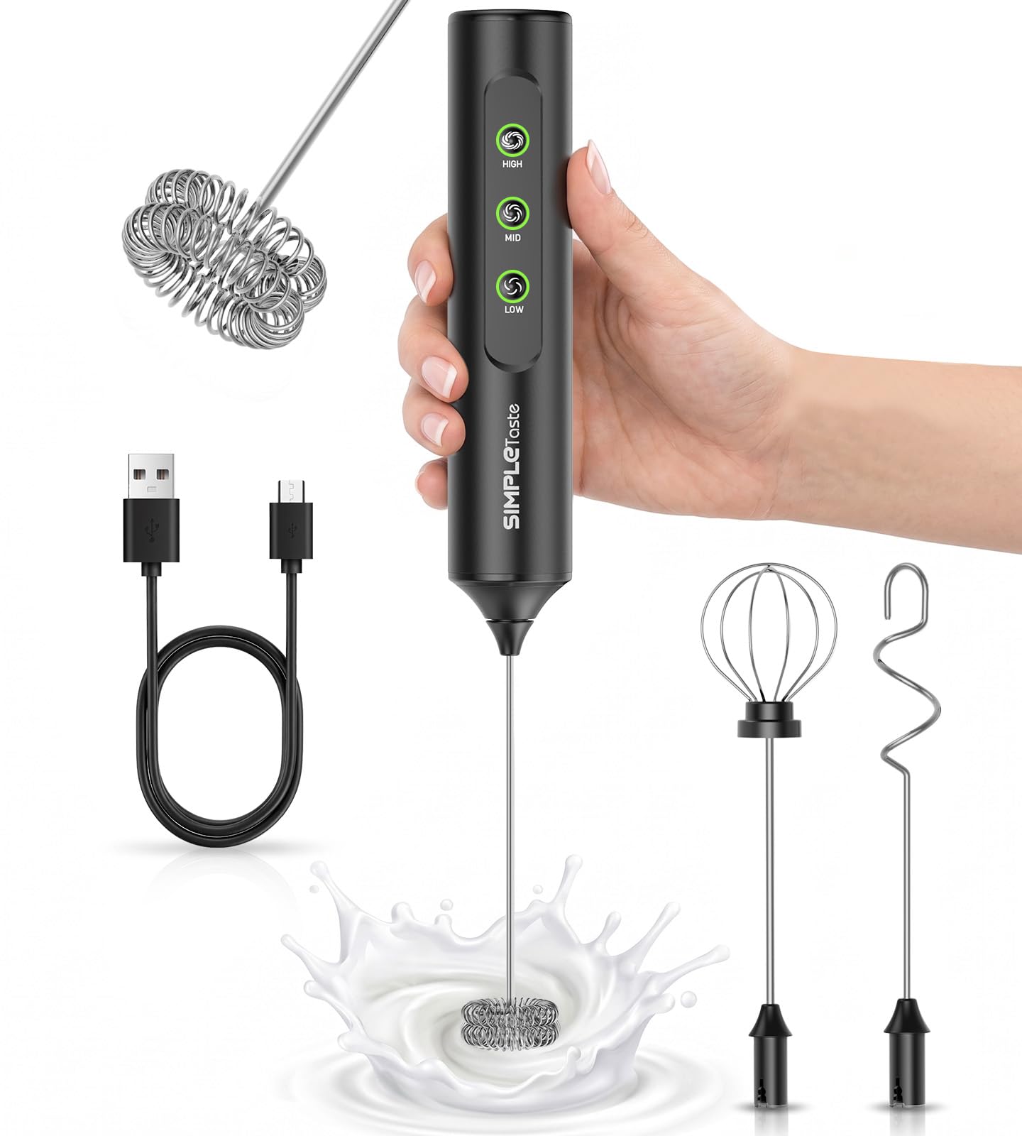 SIMPLETASTE Rechargeable Handheld Milk Frother Wand