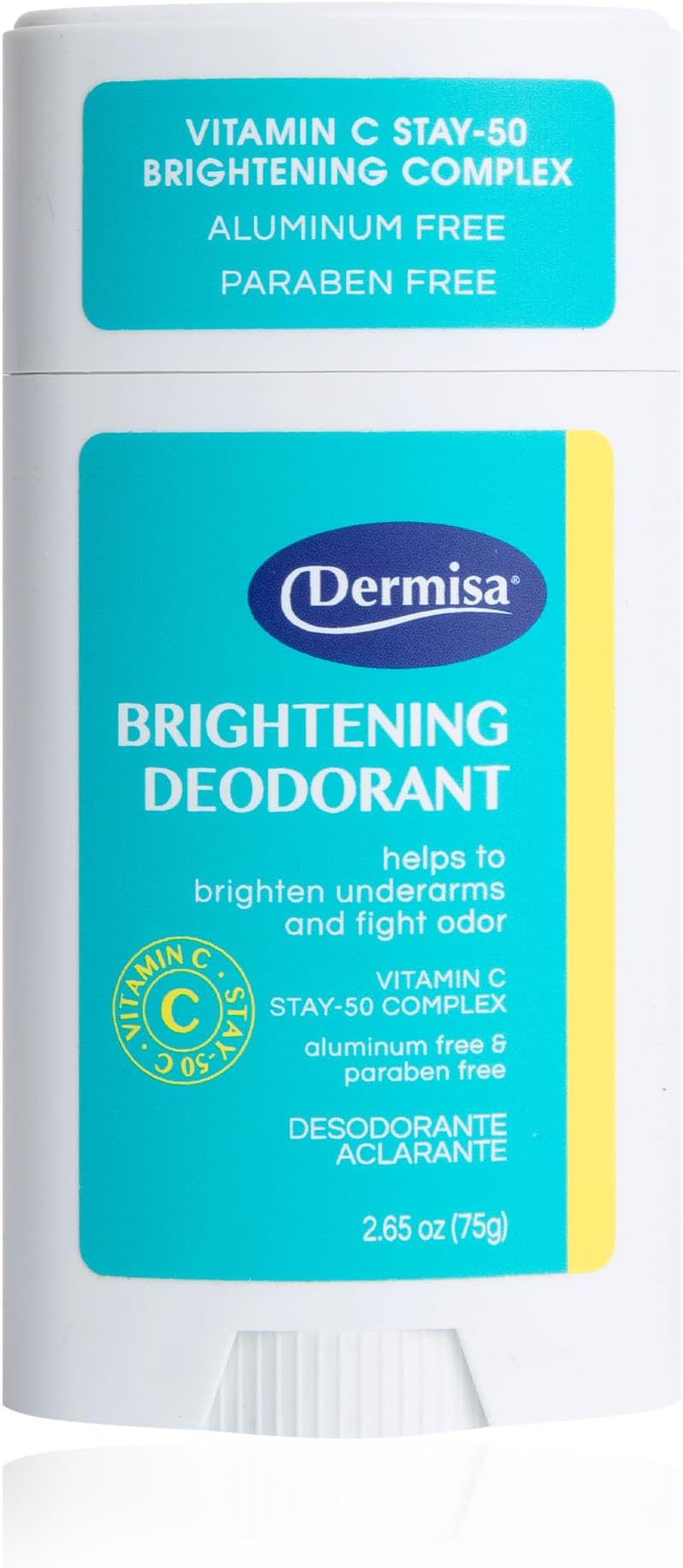 Dermisa Brightening Deodorant with Vitamin C (STAY-50), Aluminum-Free Underarm Brightening and Odor Protection, Vegan and Baking Soda Free, 2.65 Oz